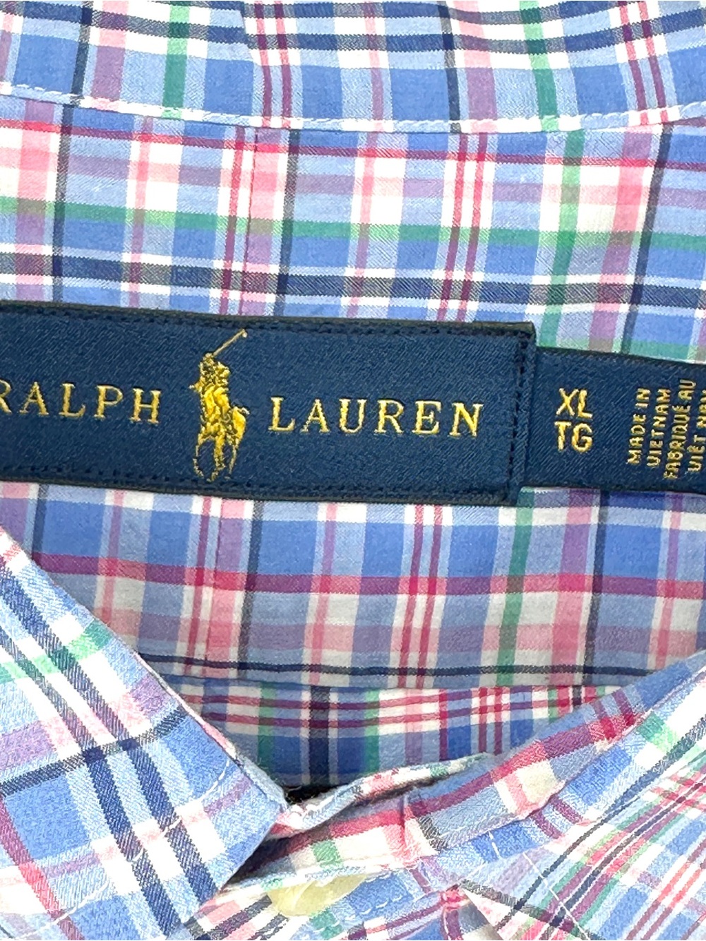 Classic Preppy Pastel Ralph Lauren Plaid XL Button-Down Shirt in Blue Pink Green